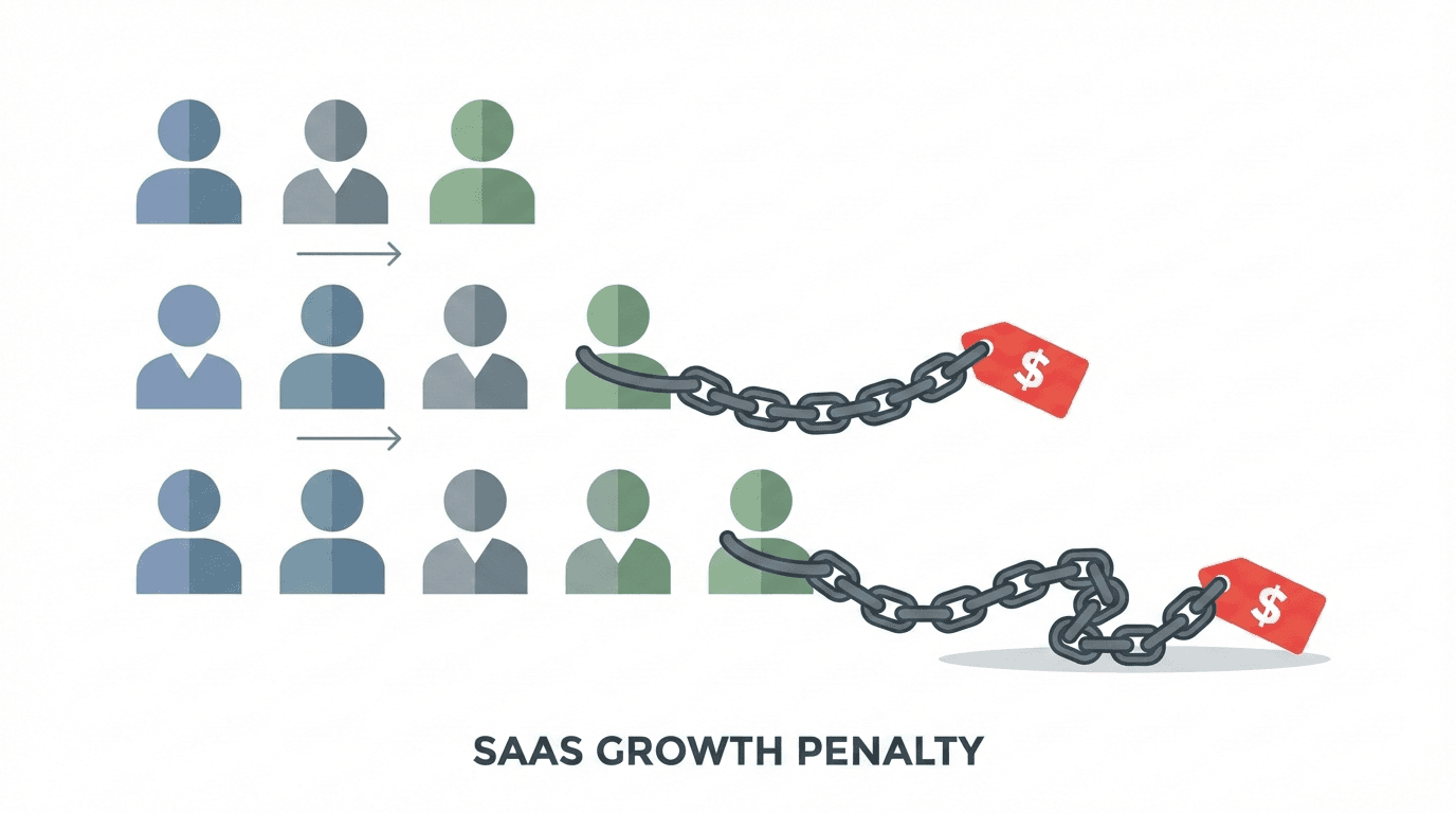 每增加一個團隊成員就多一道成本枷鎖的概念插圖